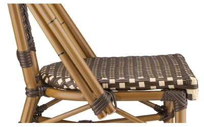 Outdoor French Street Cafe Faux Bamboo Aluminum Chair Walnut Finish Combination Side View Detail