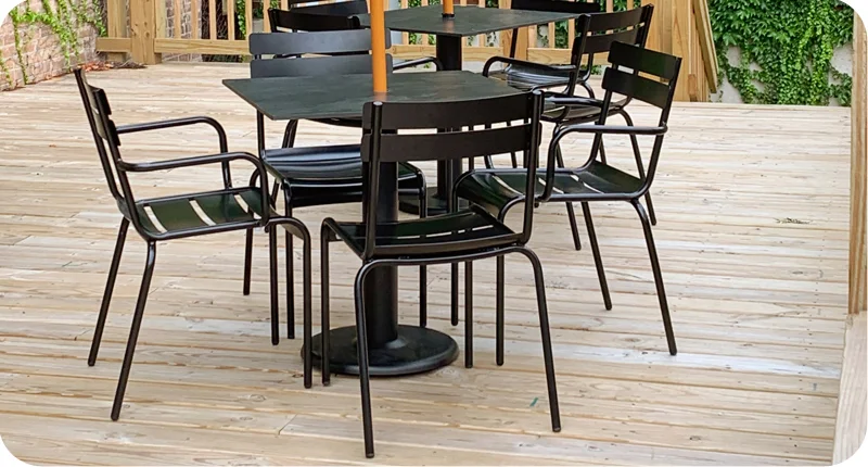 Outdoor Solid Steel Stacking Side And Armchairs Installation