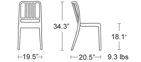 Deco Outdoor Polypropylene Stacking Restaurant Chair Dimensions