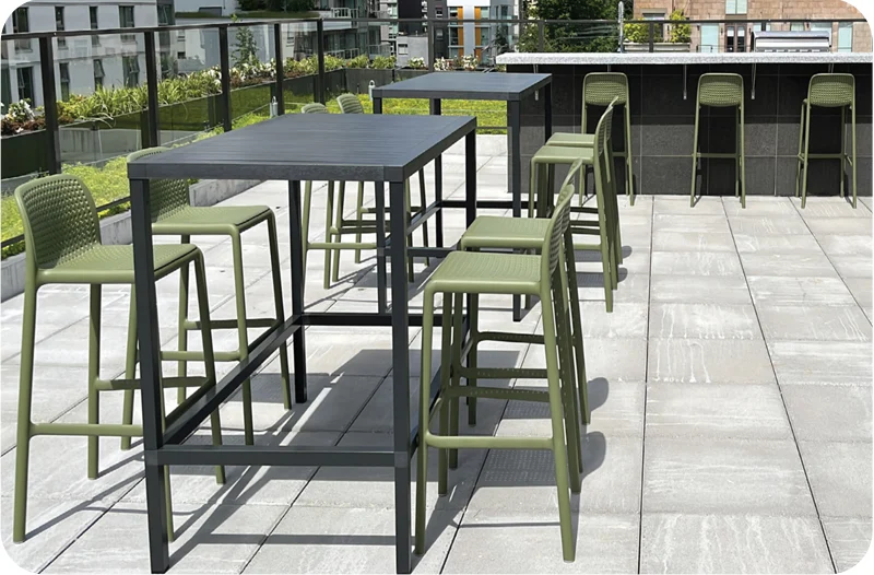 Outdoor Perforated Polypropylene Restaurant Stacking Bar Stools Installation