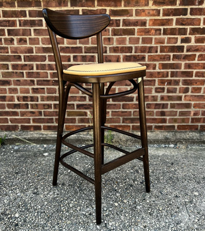 Oval Back Bentwood Bar Stool Nail Trim Upholstered Seat