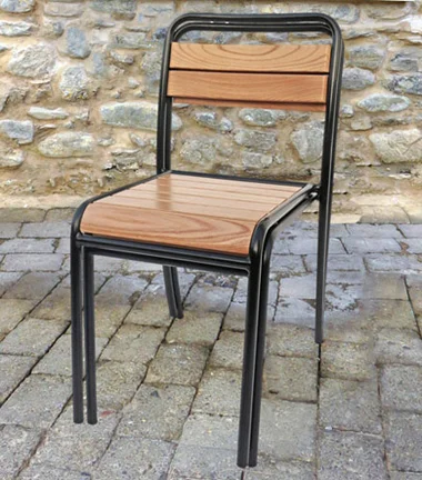 Parisian Park Style Steel Stacking Chair with Chestnut Slats Stacked