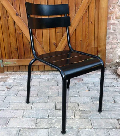 Parisian Park Style Steel Stacking Chair Side View