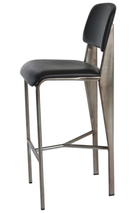 Prouve Barstool Upholstered Seat, Upholstered Back, Side View