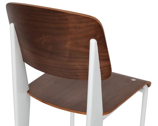 Prouve Bar Stool White Frame, Walnut Veneer Seat and Back Detail