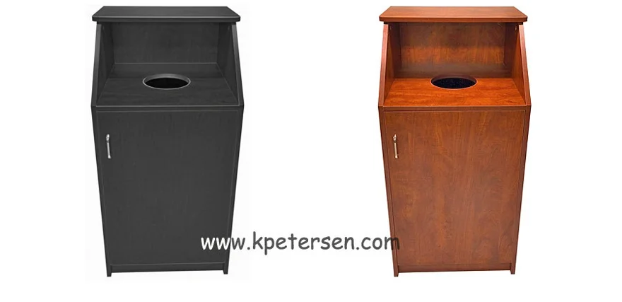 Quick Ship Top Drop Waste Receptacles Black
            and Cherry Laminate