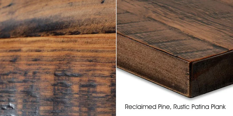 Reclaimed Pine, Rustic Patina Plank Restaurant Table Detail