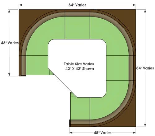 Restaurant Booth - Three Quarter Circle Restaurant Booth Typical Style Plan View