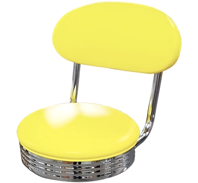 Retro Chrome Rim Bar Stool with Upholstered Backrest Front View Detail