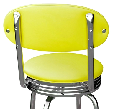 Retro Chrome Rim Bar Stool with Upholstered Backrest Rear View Detail