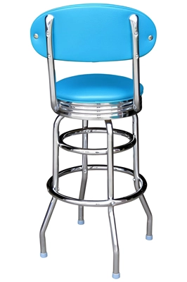 Retro Chrome Rim Bar Stool with Upholstered Backrest Rear View