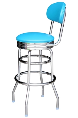 Retro Chrome Rim Bar Stool with Upholstered Backrest Side View