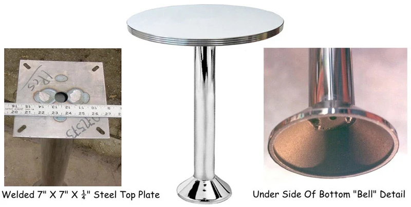 Retro Chrome Bolt Down Table Base with Construction Details