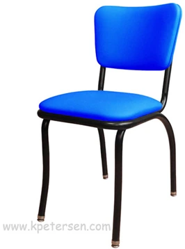 Retro Modern Diner Chair Variation - Blue Vinyl Upholstery Black Steel Chair Frame