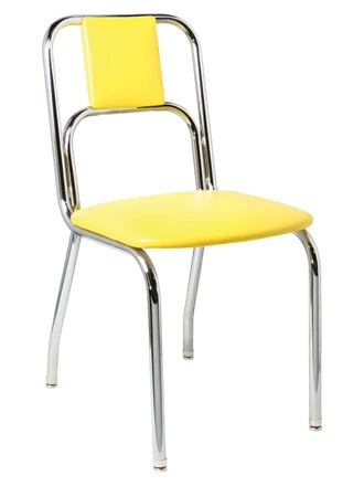 Retro Modern Double Back Diner Chair - Yellow Vinyl Upholstery Chrome Steel Chair Frame