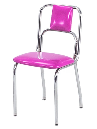 Retro Modern Double Back Diner Chair - Hot Pink Zodiac Vinyl Upholstery Chrome Steel Chair Frame