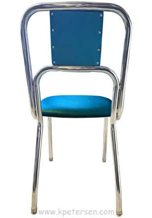 Retro Modern Double Back Diner Chair - Blue Vinyl Upholstered Chrome Steel Chair Frame Rear View