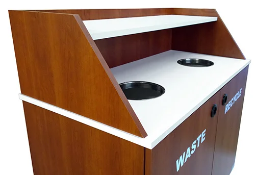 Slant Style Top Drop Waste Receptacle Recycling Cabinet Double Detail