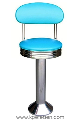 Soda Fountain Counter Stool with Round Upholstered Chrome Ring Seat & Kidney Shaped Backrest Front View