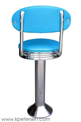 Soda Fountain Counter Stool with Round Upholstered Chrome Ring Seat & Kidney Shaped Backrest Rear View