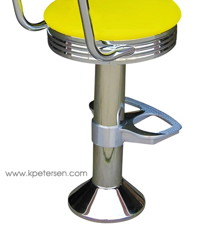 Soda Fountain Counter Stool with Round Upholstered Chrome Ring Seat & 
			Kidney Shaped Backrest Detail With Footrest