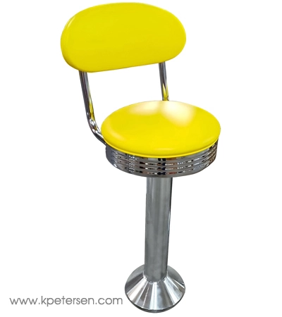 Soda Fountain Counter Stool with Round Upholstered Chrome Ring Seat & 
			Kidney Shaped Backrest Without Footrest Detail