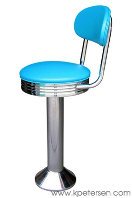 Soda Fountain Counter Stool with Round Upholstered Chrome Ring Seat & Kidney Shaped Backrest Side View