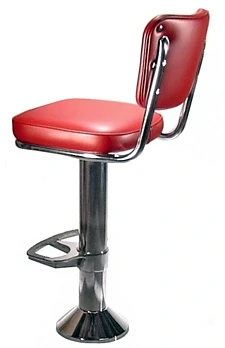 Diner Chair Style Soda Fountain Counter Stool With 2 Inch Thick Seat and Cast Aluminum Footrest Rear View