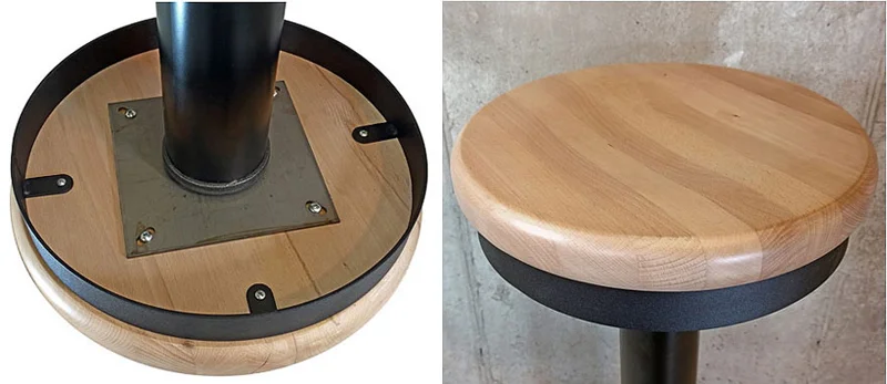 Soda Fountain Counter Stool, Solid Wood Seat Underside and Detail View