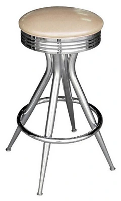 Retro Chrome Sputnik Bar Stool All Welded Frame Off White Russian Vinyl Upholstery