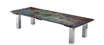 Coffee Table Height Stainless Steel Table Legs 3 Inch Square with Rustic Wood Table Top