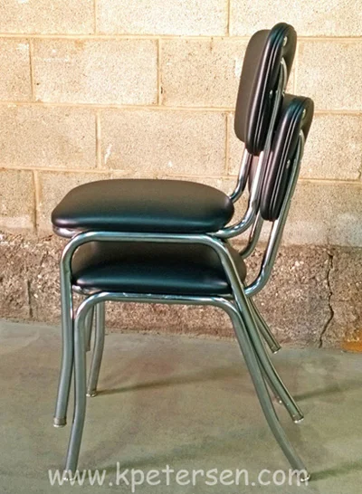 Stacking Round Tube Chrome Diner Chairs Stacked - Side View