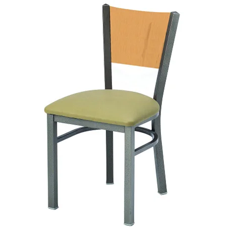 Steel and Wood Back Restaurant Chair Upholstered Seat Detail