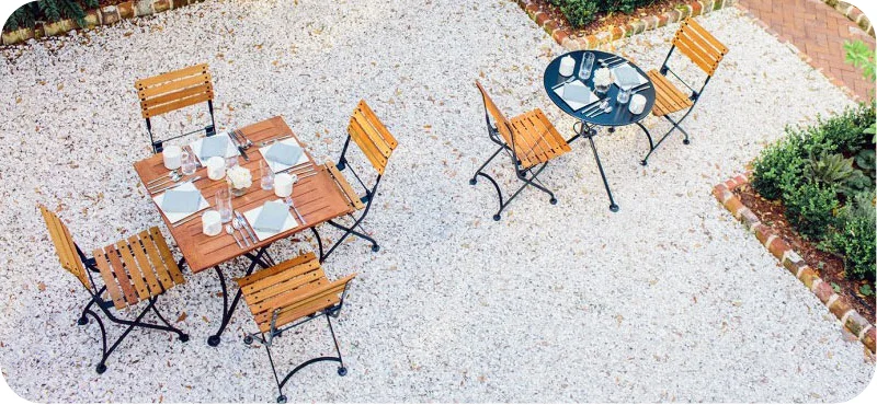 Teak Folding Bistro Chairs with Steel and Teak Tables Installation
