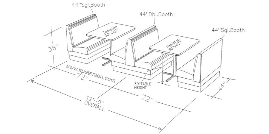 Typical Upholstered Booth Layout - Line Drawing Row Of Two Booths with Tables