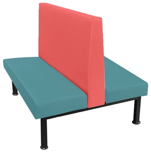 Outdoor Upholstered Restaurant Double Booth Coral Backrest Blue Seats