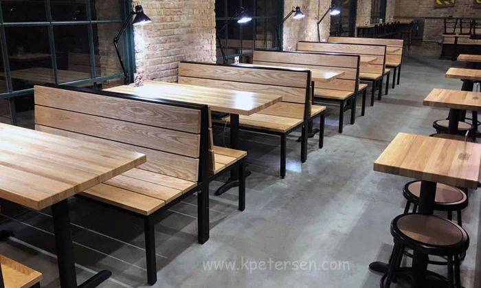 Urban Industrial Steel Frame With Heavy Wood Slat Seats Restaurant Booth Installation