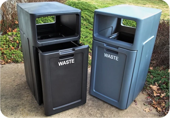 Budget Indoor & Outdoor Molded Enclosed Top Plastic Waste Recycling Bins Installation