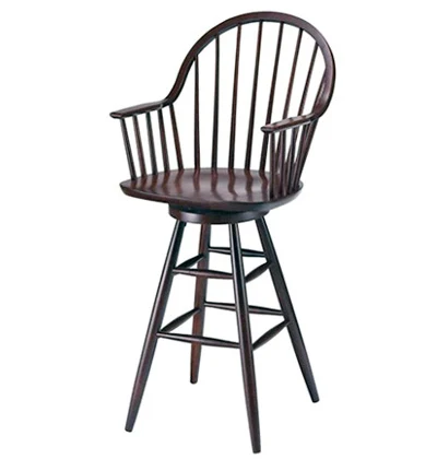 Early American, Windsor Style Wood Swivel Bar Armchair Wood Seat