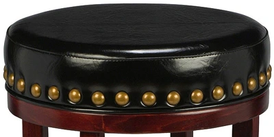 Backless Wood Club Stool with Large Nail Trim Detail
