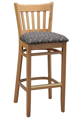 Vertical Slat Back Wood Bar Stool with Upholstered Seat
