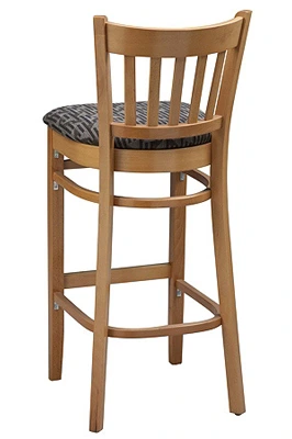 Vertical Slat Back Wood Bar Stool with Upholstered Seat Rear View