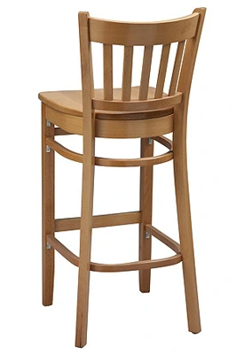 Vertical Slat Back Wood Bar Stool with Wood Seat Rear View