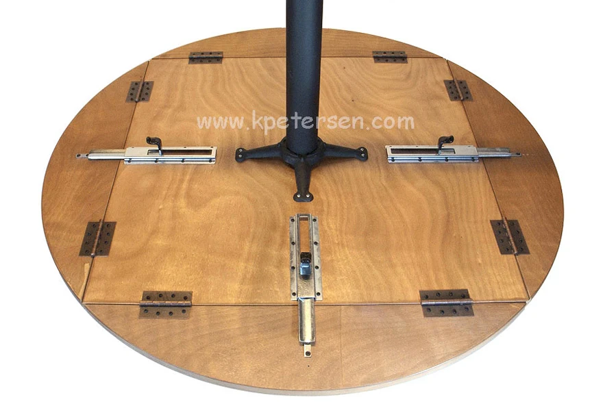 Wood Veneer Drop Leaf Restaurant Table Round Underside Detail